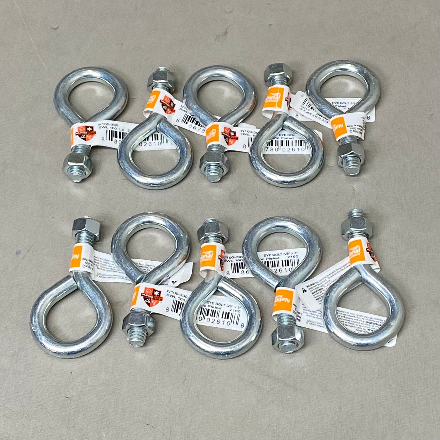 NATIONAL HARDWARE (10 Pack) Zinc Plated Eye Bolt 3/8"x3" N100-390