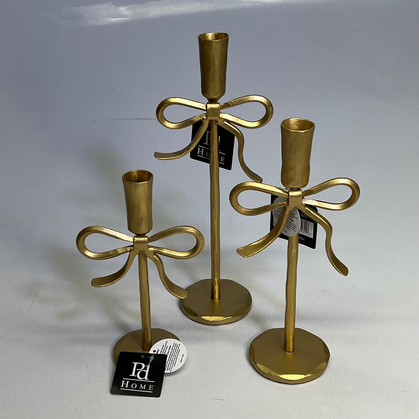 PD HOME (SET OF 3) Durable Iron Bow Candle Holders Assorted Sizes Gold 10947