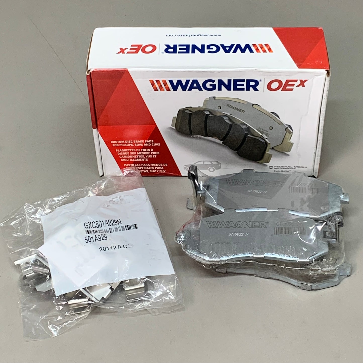 WAGNER OEx Ceramic Disc Brake Pad Set 6" x 2" Grey OEX929A