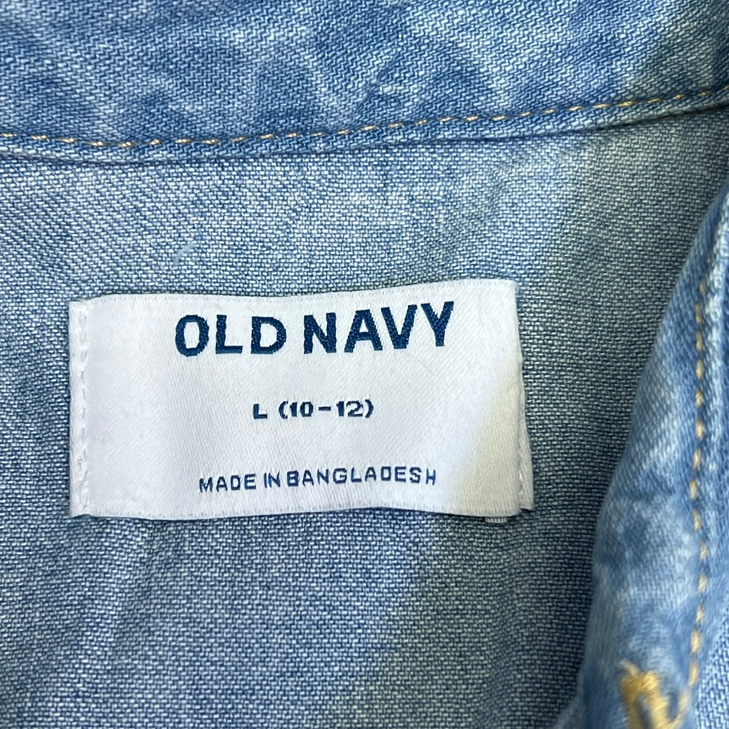 OLD NAVY Denim Western Pocket Shirt Long Sleeve Collared Boy's Sz L Light Blue