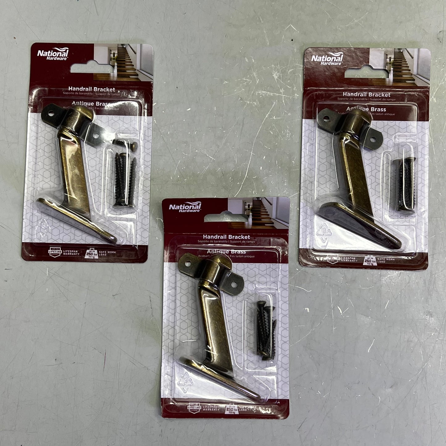 NATIONAL HARDWARE (3 PACK) Handrail Brackets 250lb Cap Antique Brass N159-566