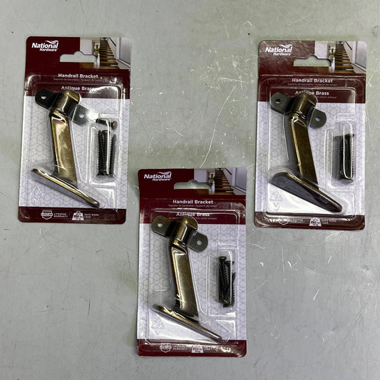 NATIONAL HARDWARE (3 PACK) Handrail Brackets 250lb Cap Antique Brass N159-566