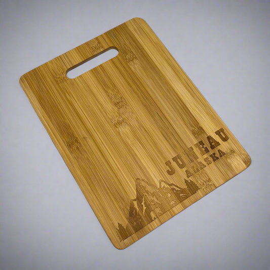 Mountain & Bear Laser Cut Bamboo Cutting Board Souvenir JUNEAU ALASKA  12"x9"