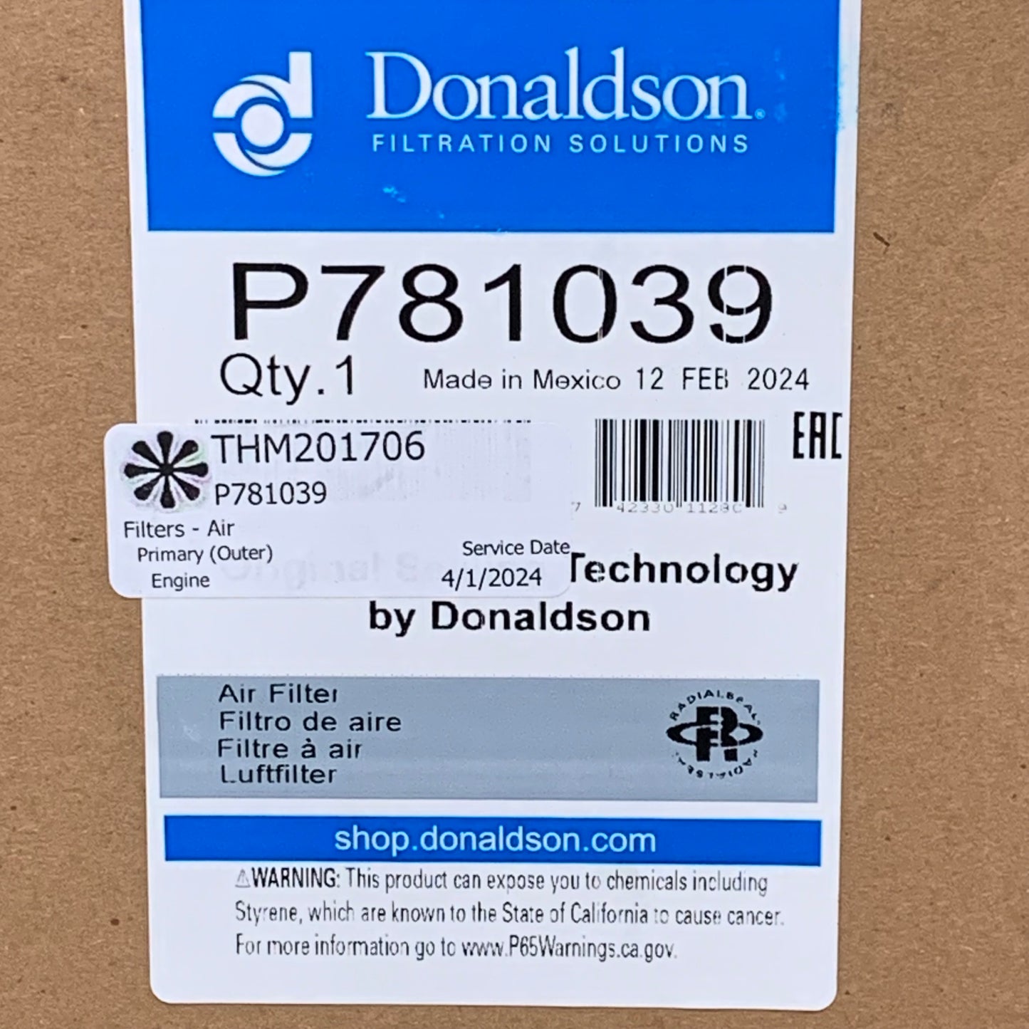 DONALDSON Filtration Solutions Primary Radialseal Pleatloc Feature Yellow P781039