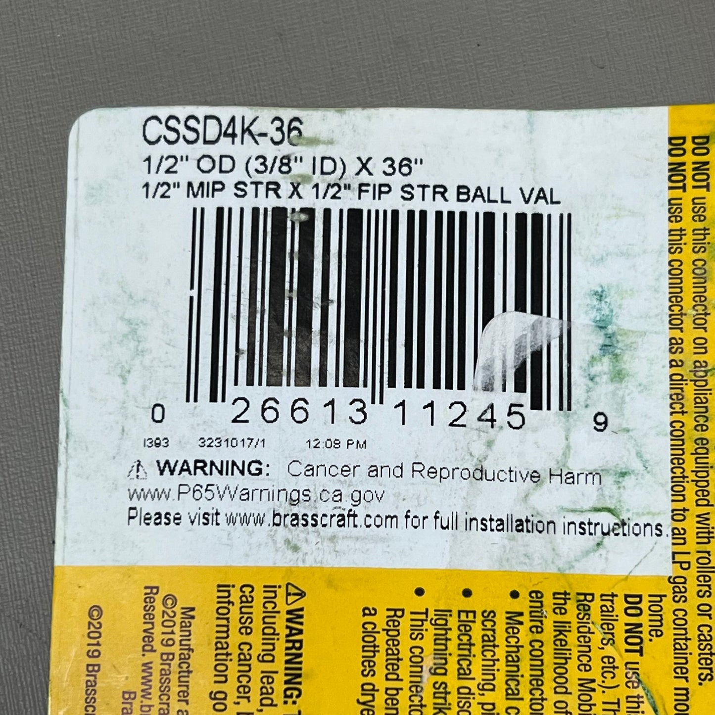 BRASSCRAFT (2 PACK) Procoat Connector w/ Ball Valve 1/2"O.D(3/8")X36" CSSD4K-36