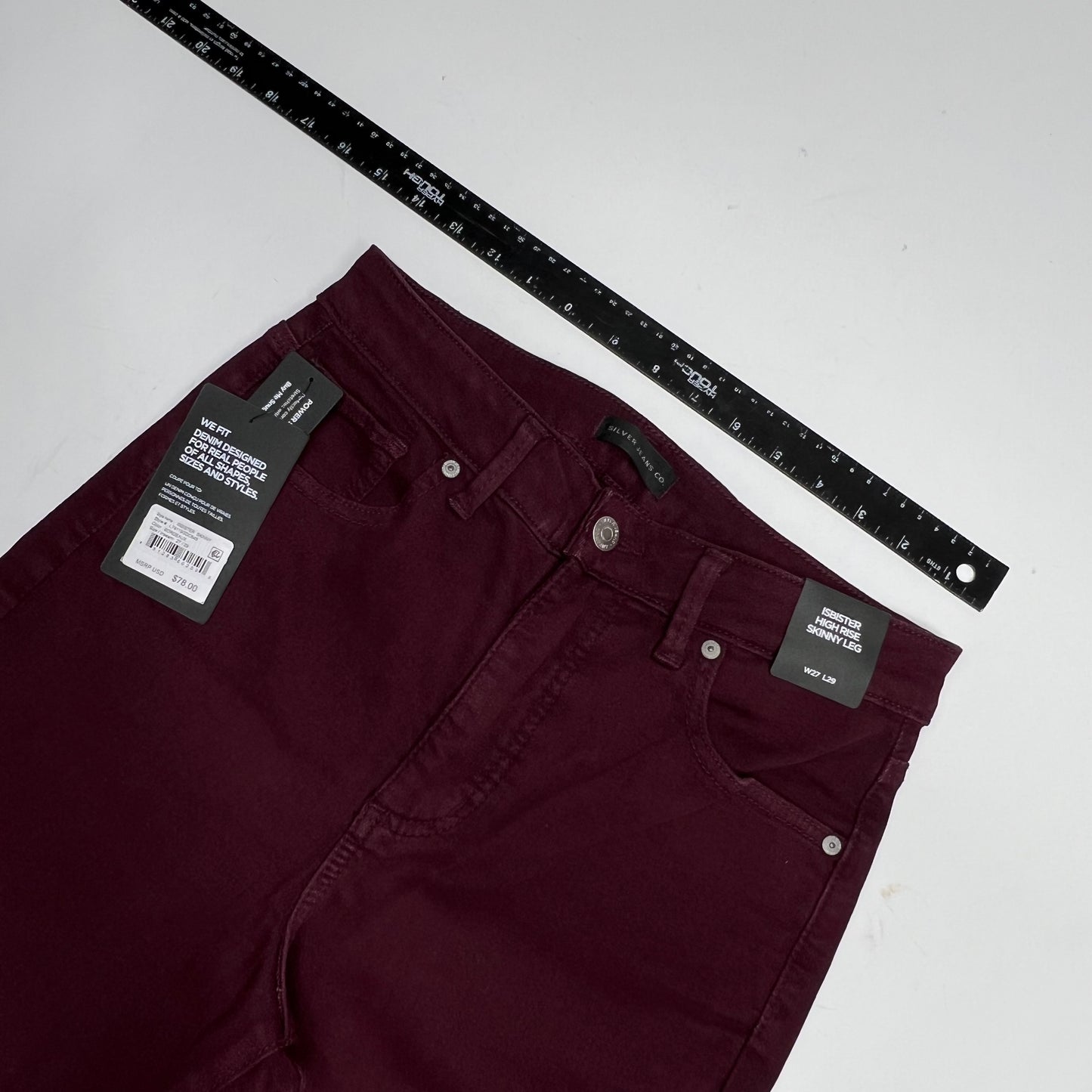 SILVER JEANS CO. Isbister High Rise Skinny Leg Jeans Women's Sz 27/29 Bordeaux