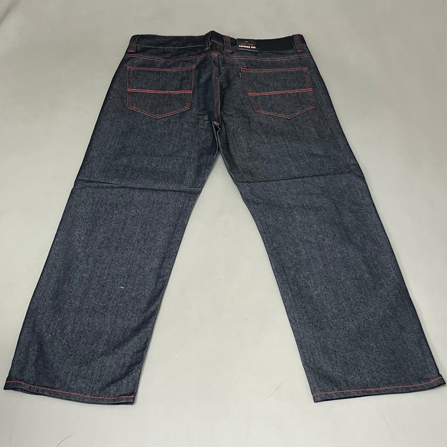 KAYDENK Raw Loose Fit Unwashed Denim Contrast Stitch Jean Men SZ 38/30 Black/Red