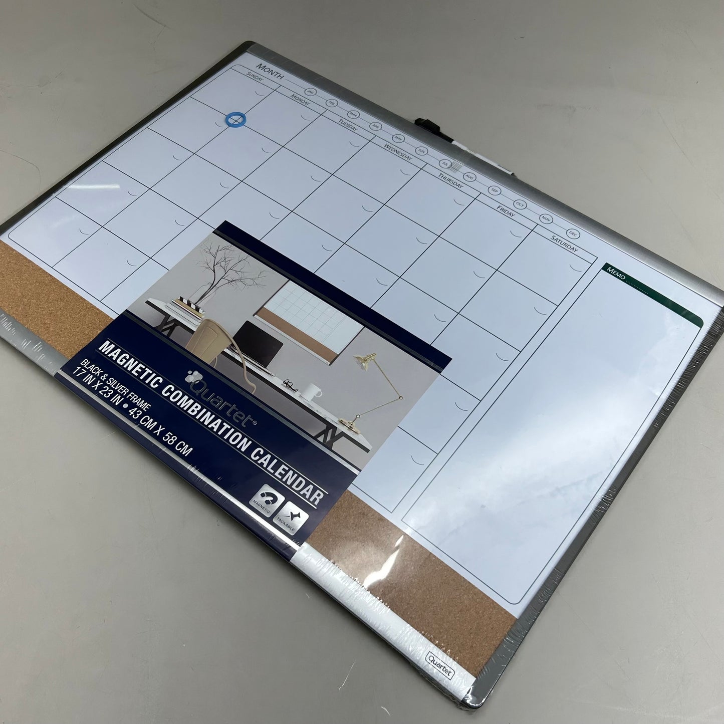 QUARTET Magnetic Combination Calendar/Dry Erase & Cork Board 17"x23" 79372