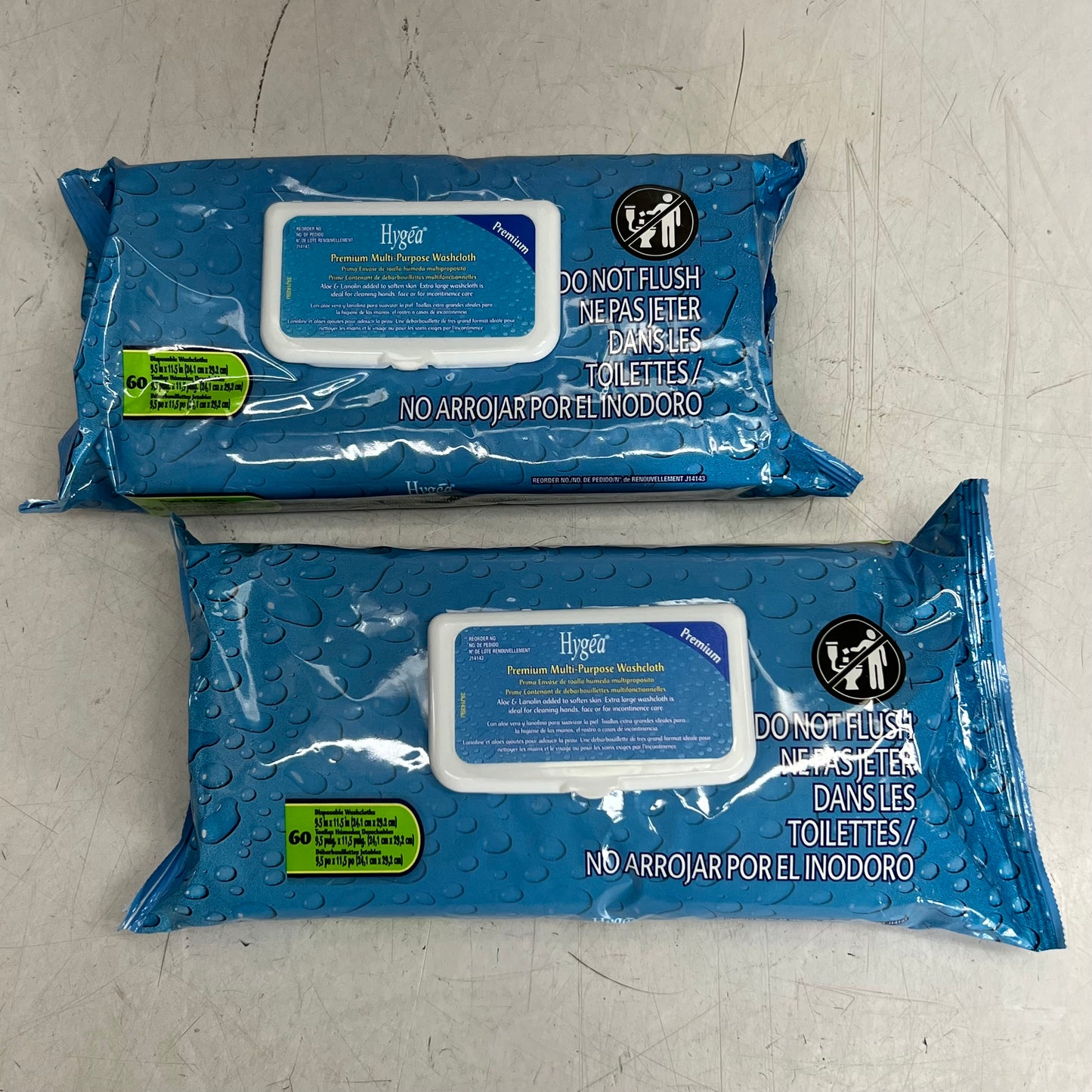 HYGEA (2 PACK Of 60 Wipes) Premium Multi Purpose Washcloth Sz 9.5" x 11.5", White J14143