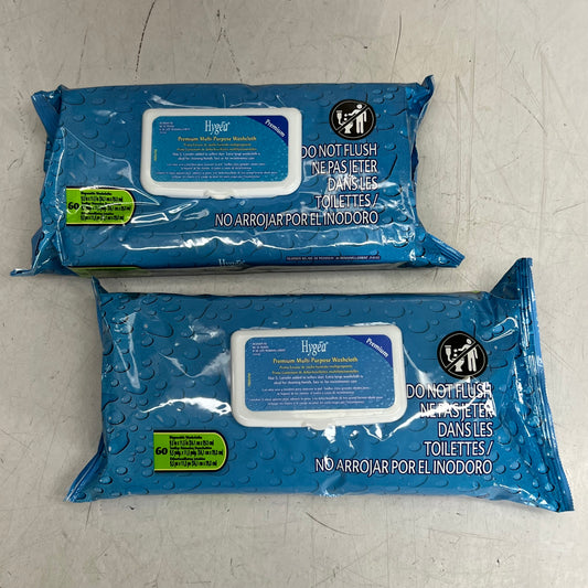 HYGEA (2 PACK Of 60 Wipes) Premium Multi Purpose Washcloth Sz 9.5" x 11.5", White J14143