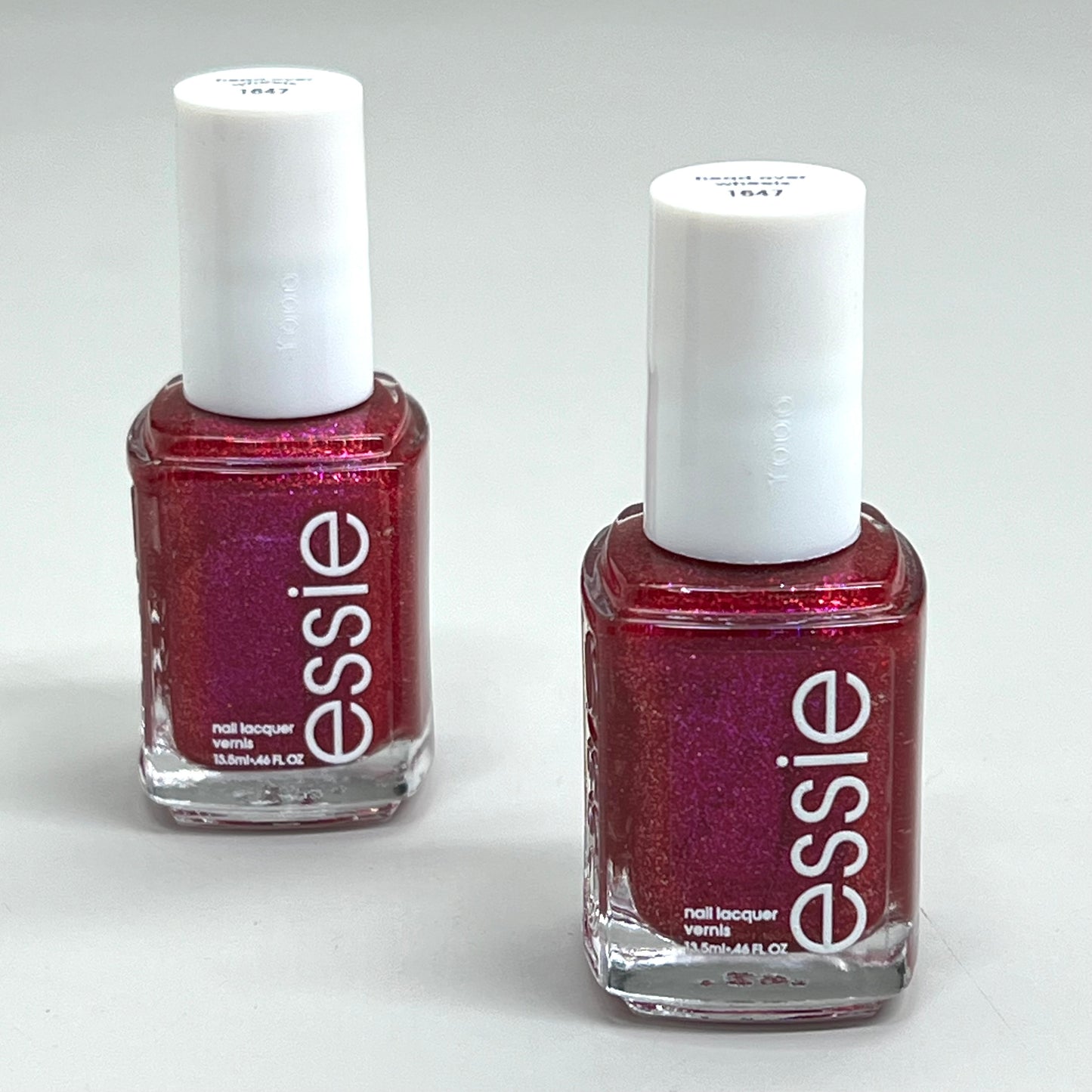 ESSIE (2 BOTTLES) Nail Polish Head Over Wheels Vivid Hot Pink Glitter .46oz 1647