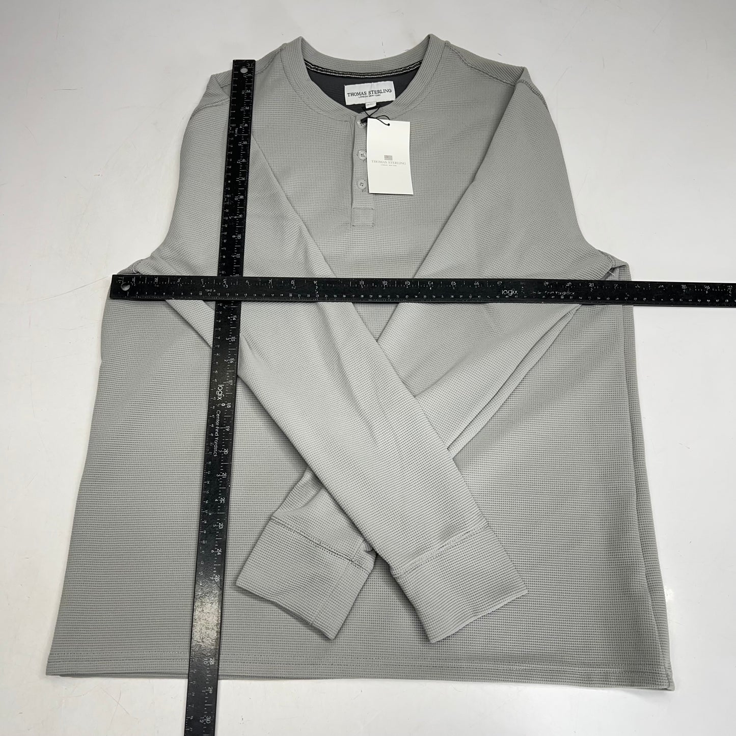 THOMAS STERLING Waffle Knit Half Button Up Long Sleeve Shirt Men's Sz L Grey