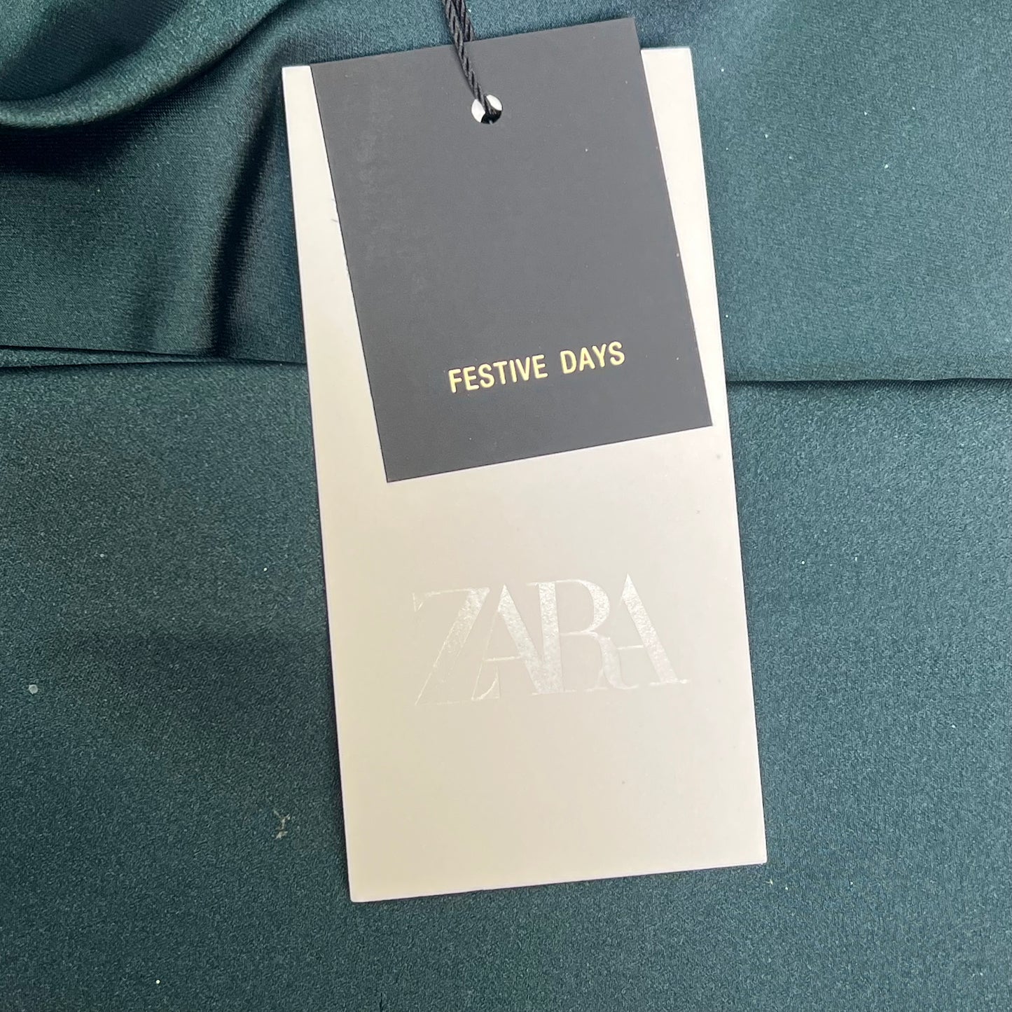 ZARA Open Back Feather Satin Effect Short Dress Women's Sz XS Dark Green/Black