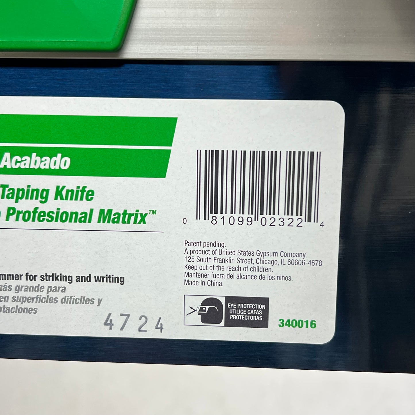 SHEET ROCK No-slip Grip Matrix Professional Taping Knife Blue Steel  14" 340016