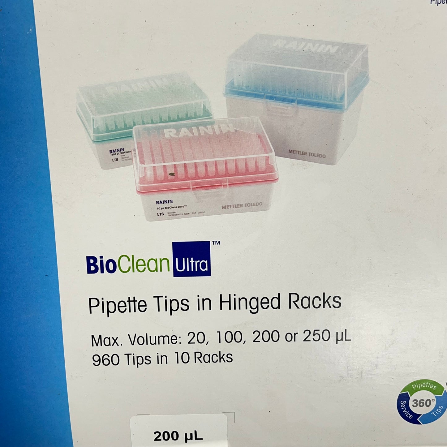 RAINN (10 PACK, 960 EACH) Pipette Tips Rt Lts 20/250 μL Max Vol Clear 30389240