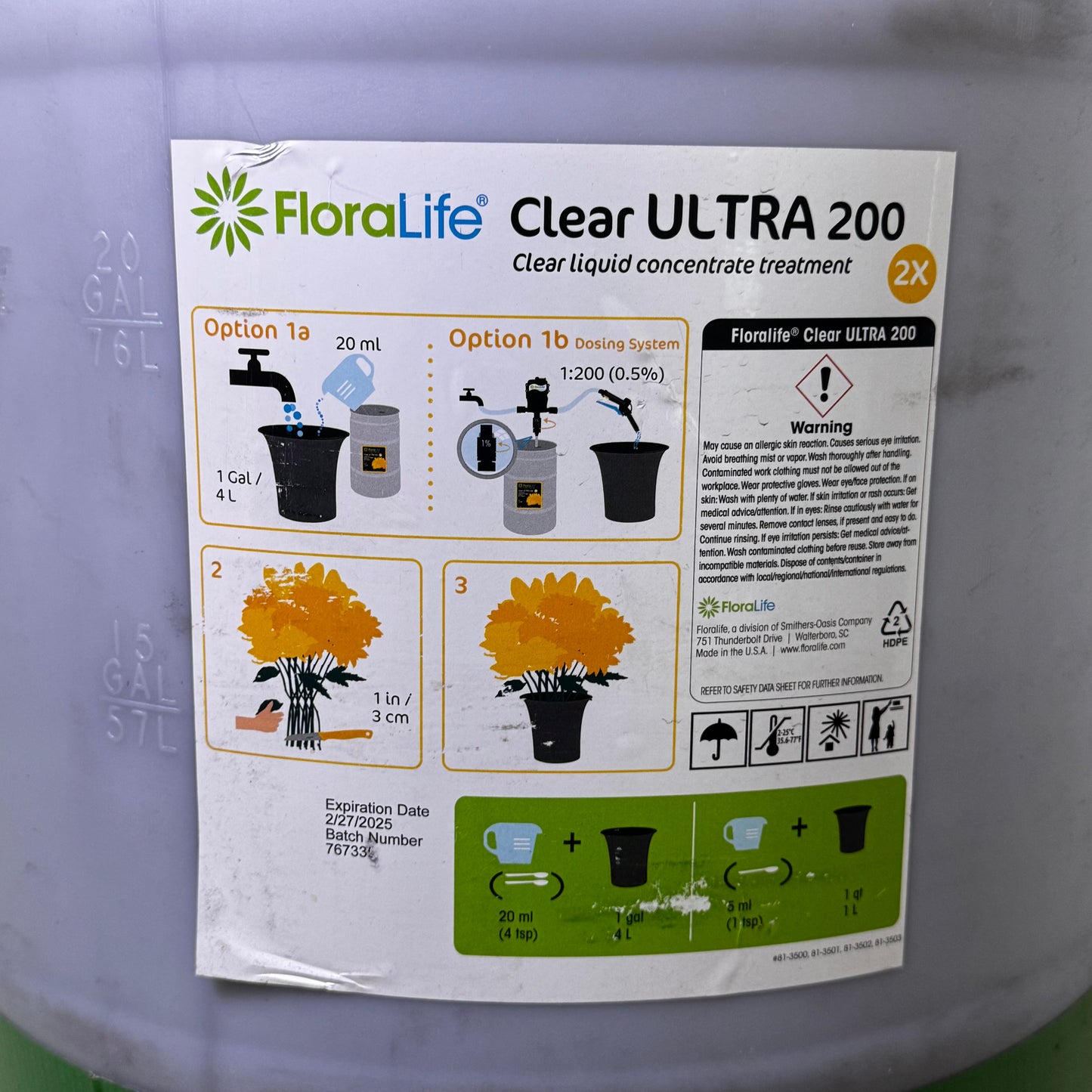 FLORALIFE Clear Ultra 200 Clear Liquid Concentrate Treatment 30 Gal 81-03501