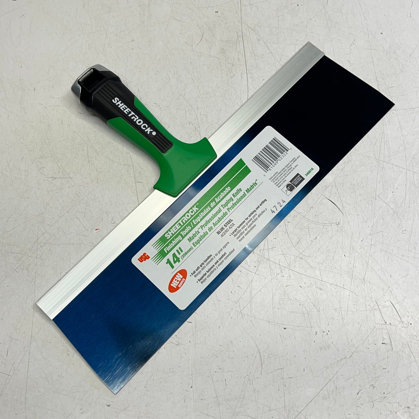 SHEET ROCK No-slip Grip Matrix Professional Taping Knife Blue Steel  14" 340016