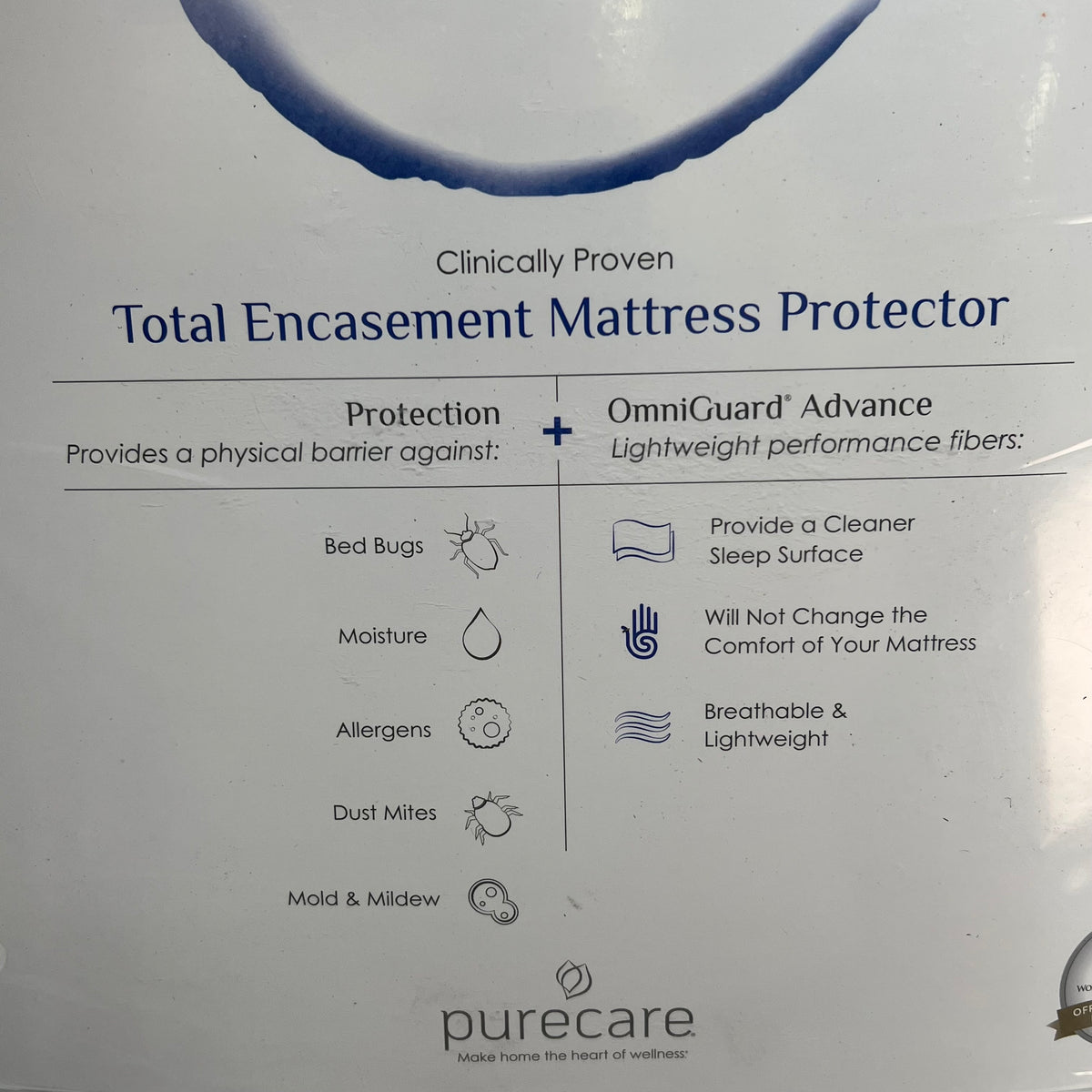 PURE CARE Omni Guard Total Encasement Mattress Protector Full XL White FTATE80