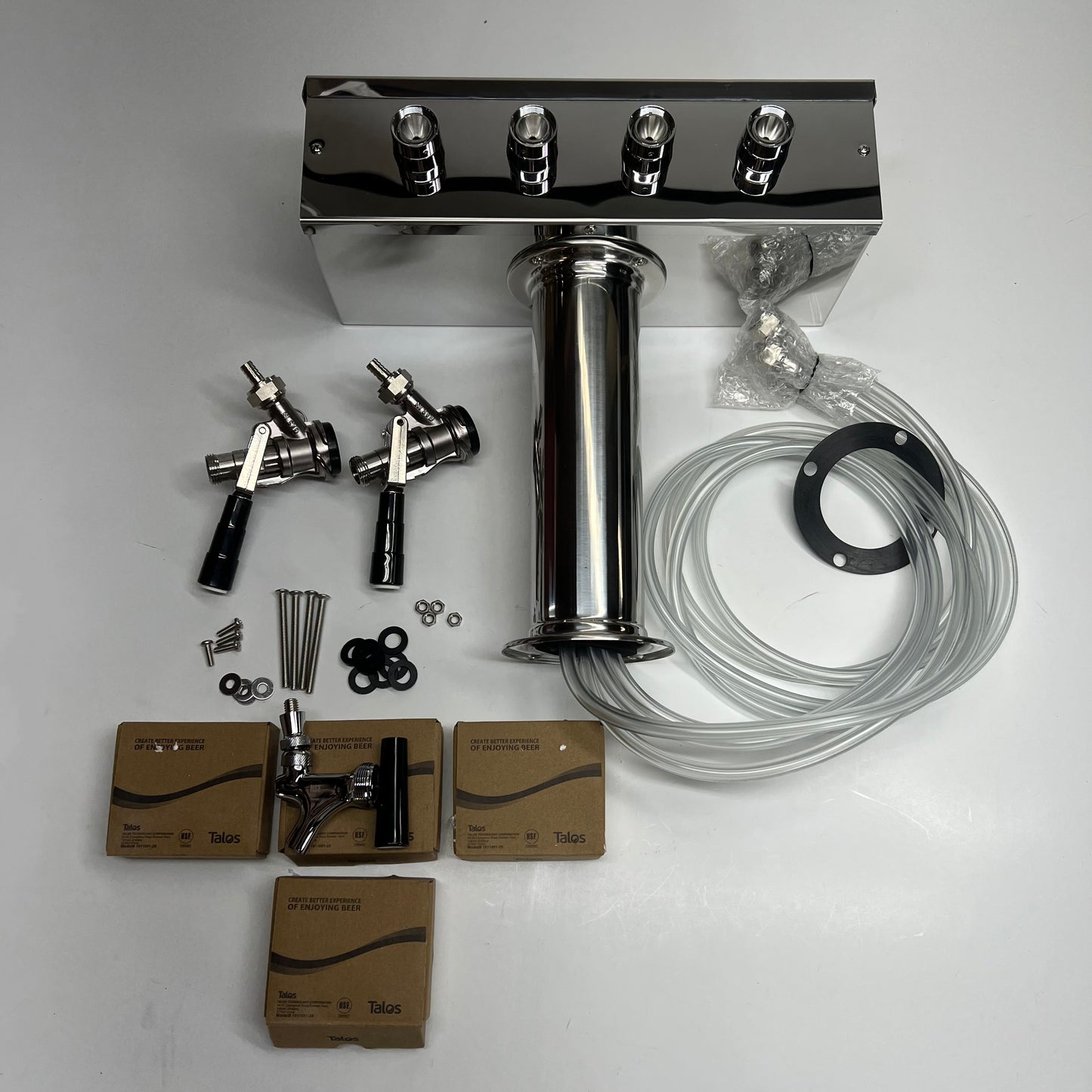 TALOS "T" Tower Beer Dispenser 4-Tap - 3" Column Chrome Plated Brass 178