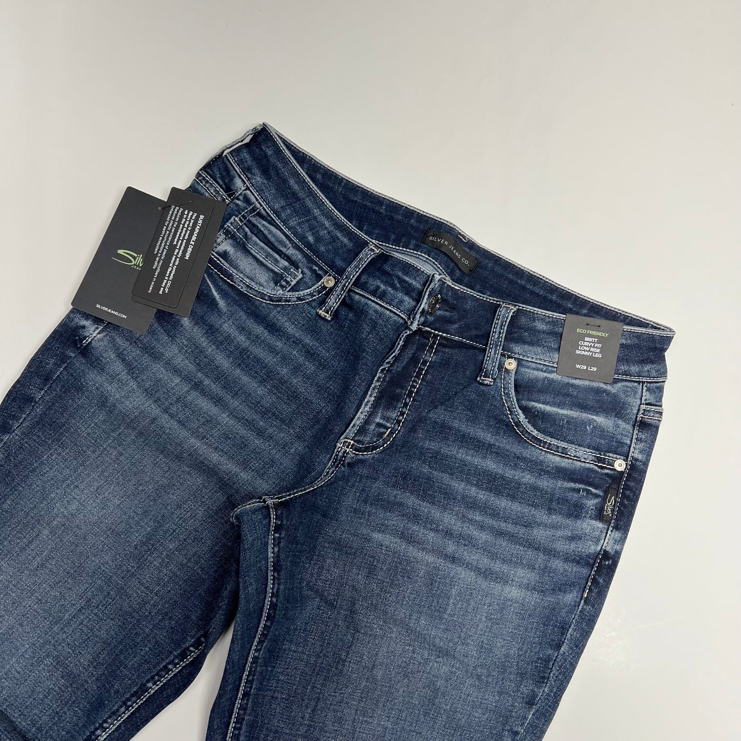 SILVER JEANS CO Britt Curvy Fit Low Rise Skinny Leg Women's Sz 29/29 Indigo