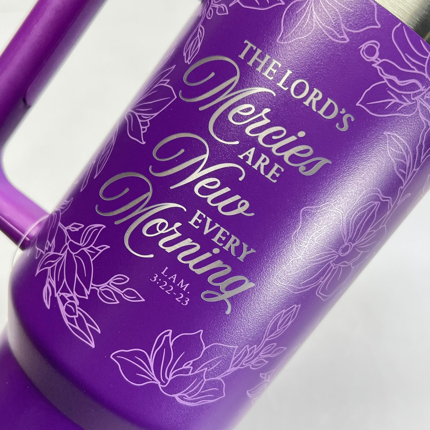 CHRISTIAN ART GIFTS Lamentations 3:22-23 Tumbler with Straw 40oz Purple SMUG309