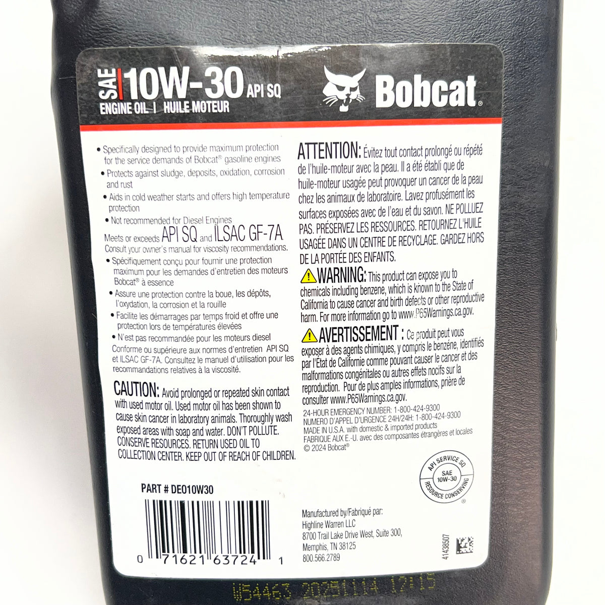 ZA@ BOBCAT (3 PACK) Sae 10w-30 Engine Oil  1 Quart DE010W30 (As-Is)