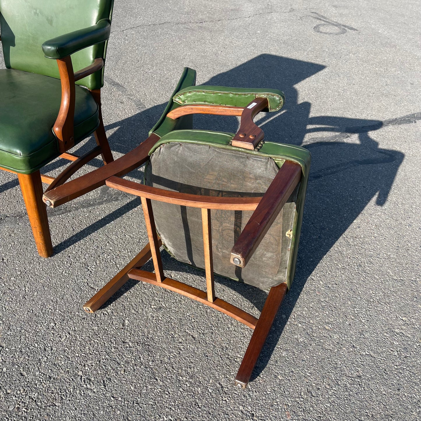 Z@ ANTIQUE Mid Century Modern/Post Art Deco Leather Chairs 34”x24”x24” Mahogany & Green