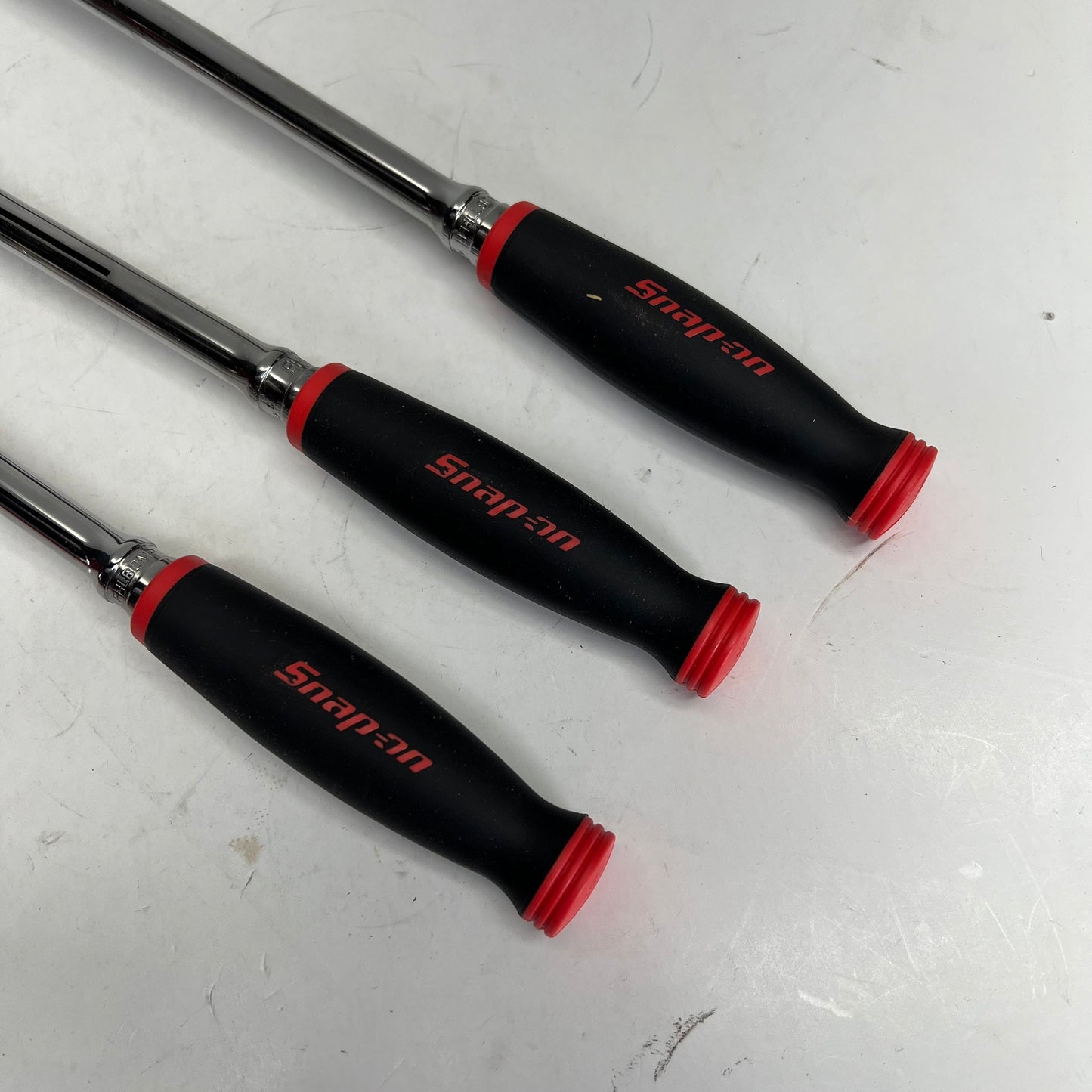 SNAP ON Soft Grip Ratchet Set W/ Pro-fit 3 Piece 3/8" Drive Chrome 203RT0480FR