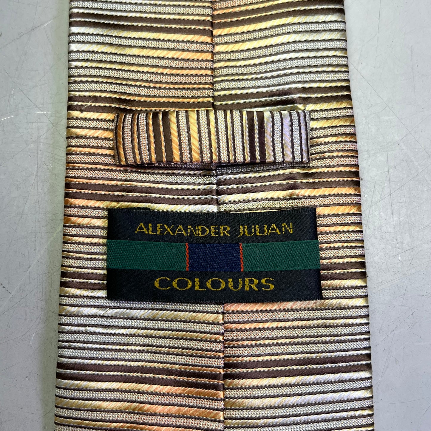 ALEXANDER JULIAN COLOURS Horizontal Design Tie 60" Brown/Orange/Yellow Pre-Owned