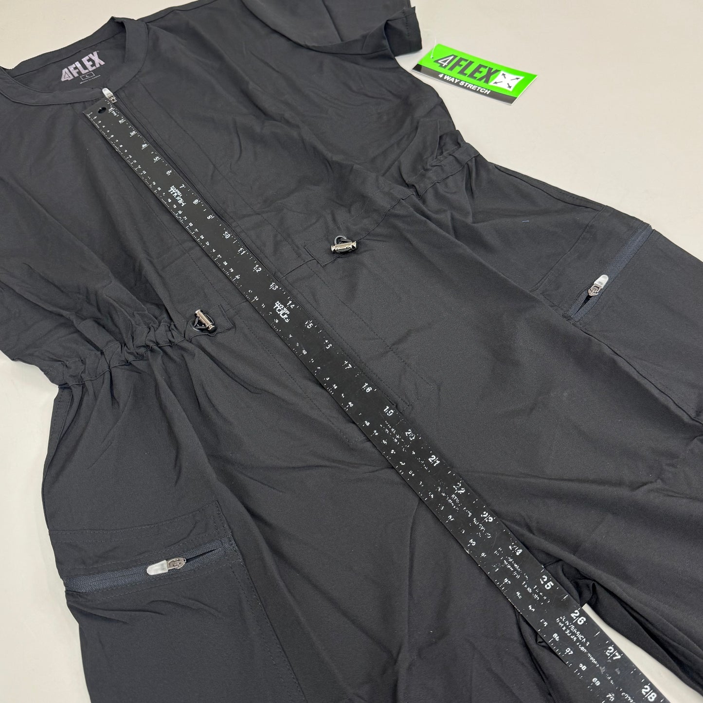 GREEN TOWN 4 Flex Scrubs Jumpsuit Cinch In Waist Women's Sz L Black GFX-023AST