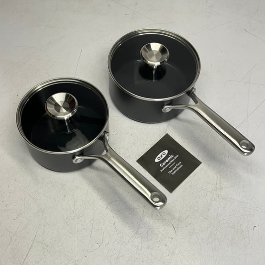 OXO (4 PIECE) Professional Ceramic Non-stick Sauce Pan Set 2.3qt - 1.7qt Black