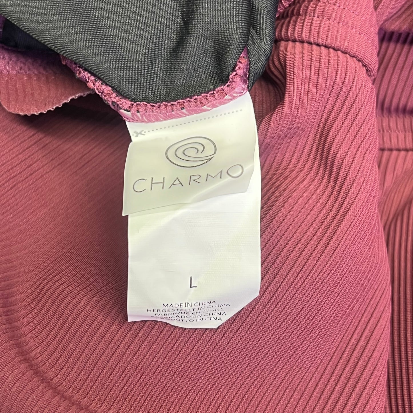 CHARMO Asymmetrical Retro Ribbed Moderate Cut One Piece Swimwear Wmn Sz L Wine