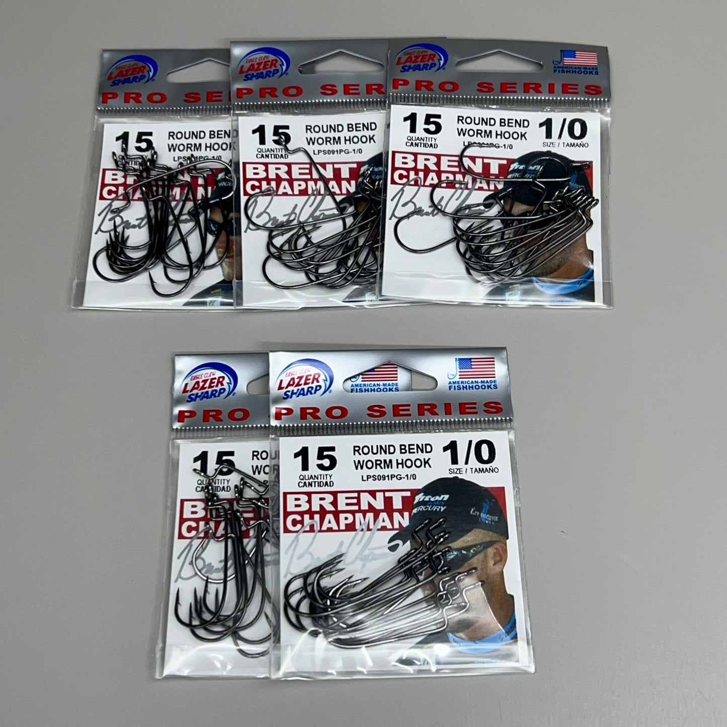 EAGLE CLAW (5 PACK) Round Bend Worm Hook Platinum Black #1/0 15pc LPS091PG-1/0