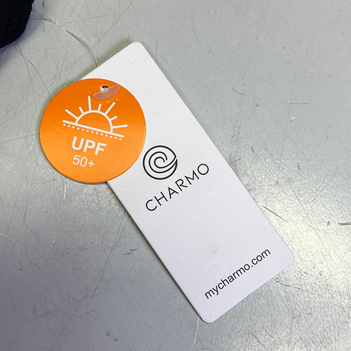 CHARMO Scalloped High Waist Tummy Control Bikini UPF 50 Women's Sz L Black