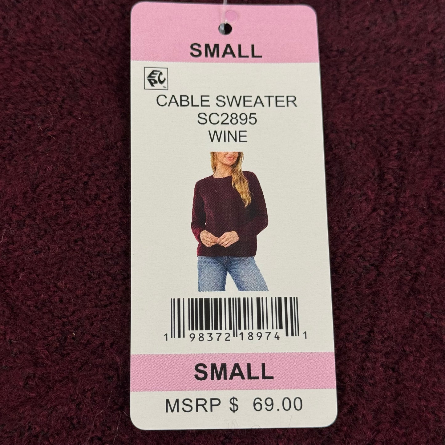 VINCE CAMUTO Cable Knit Sweater Women's Sz-S Wine SC2895