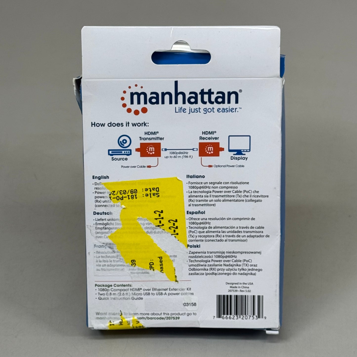 MANHATTAN 1080p Compact HDMI over Ethernet Extender Kit Signal 60m 207539 As-is