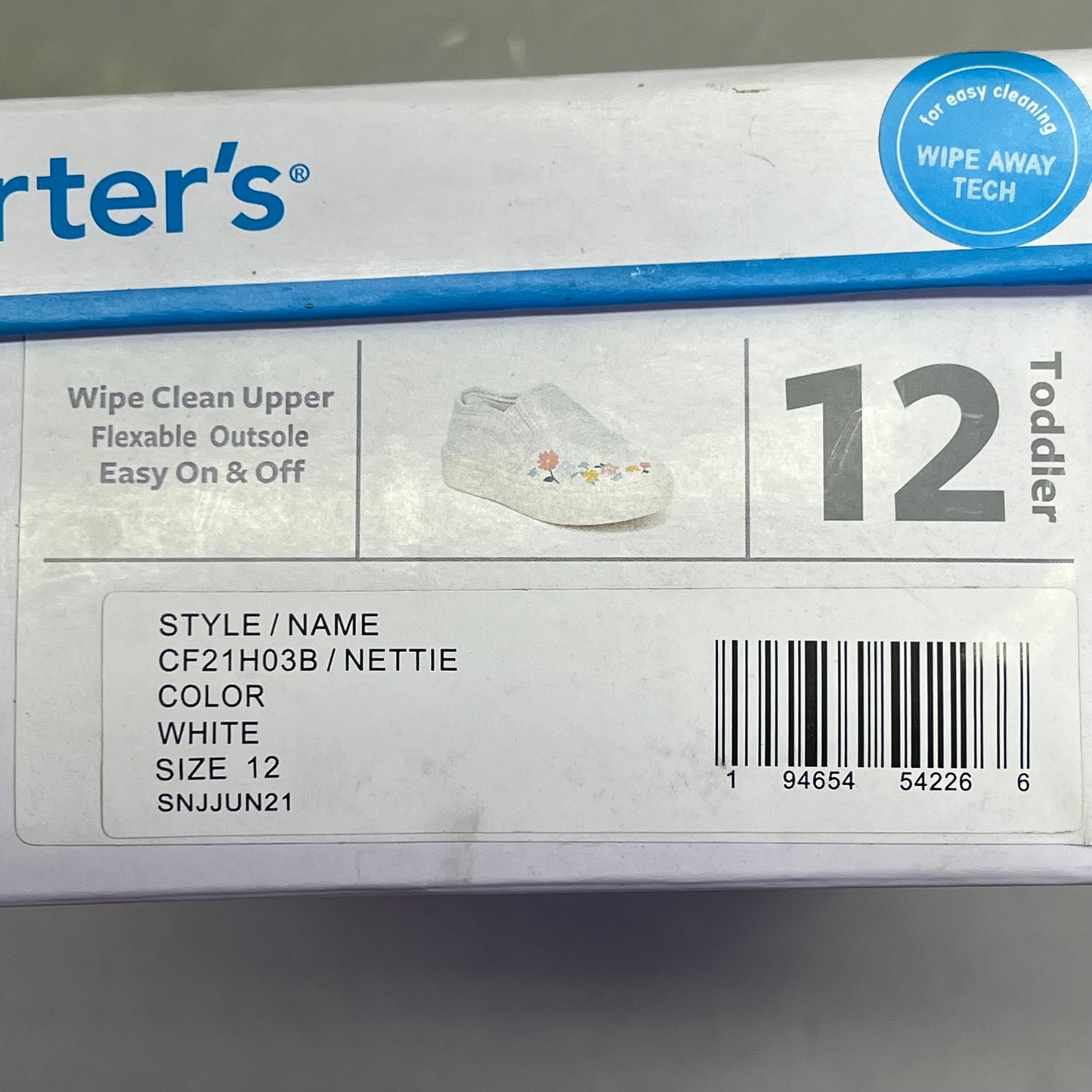 CARTER'S Wipe Clean Floral Slip-On Toddler Shoe Girl's Sz 12 White CF21H03B