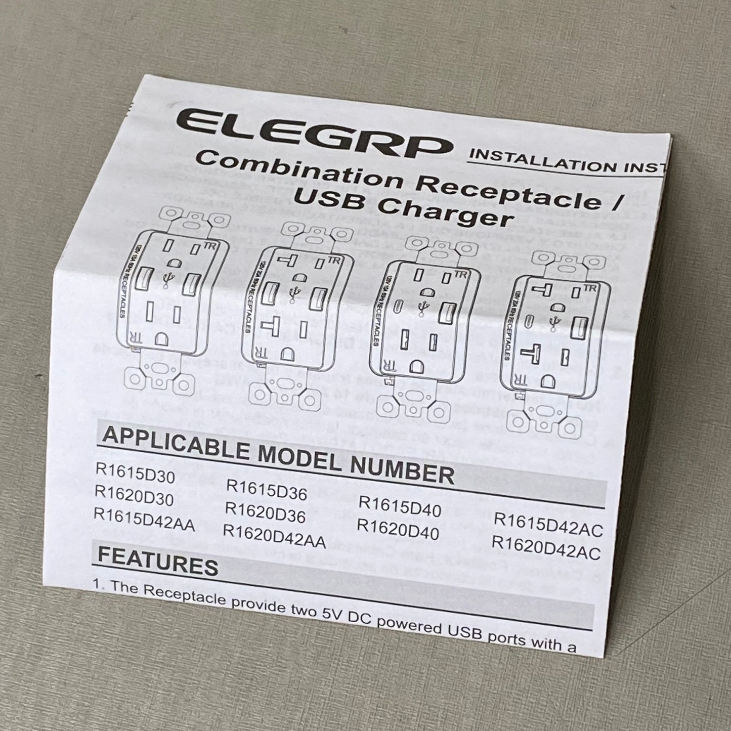 ELEGRP High Speed Duplex USB Receptacle 4.57"x1.93"x2.8" White R1615D42AC-WH