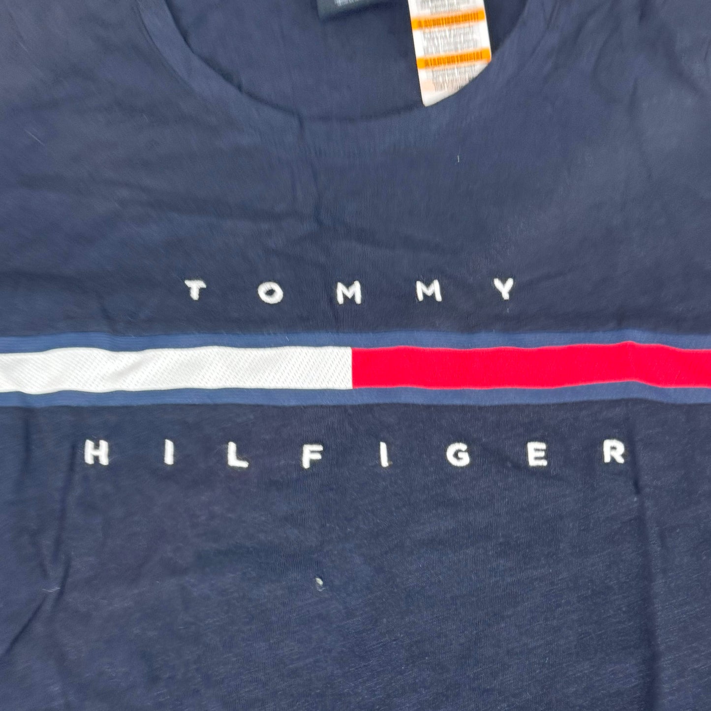 TOMMY HILFIGER Adaptive Short Sleeve Magnet Button T-Shirt Navy Blue Women's SZ S/P Signature Stripe (New Other)