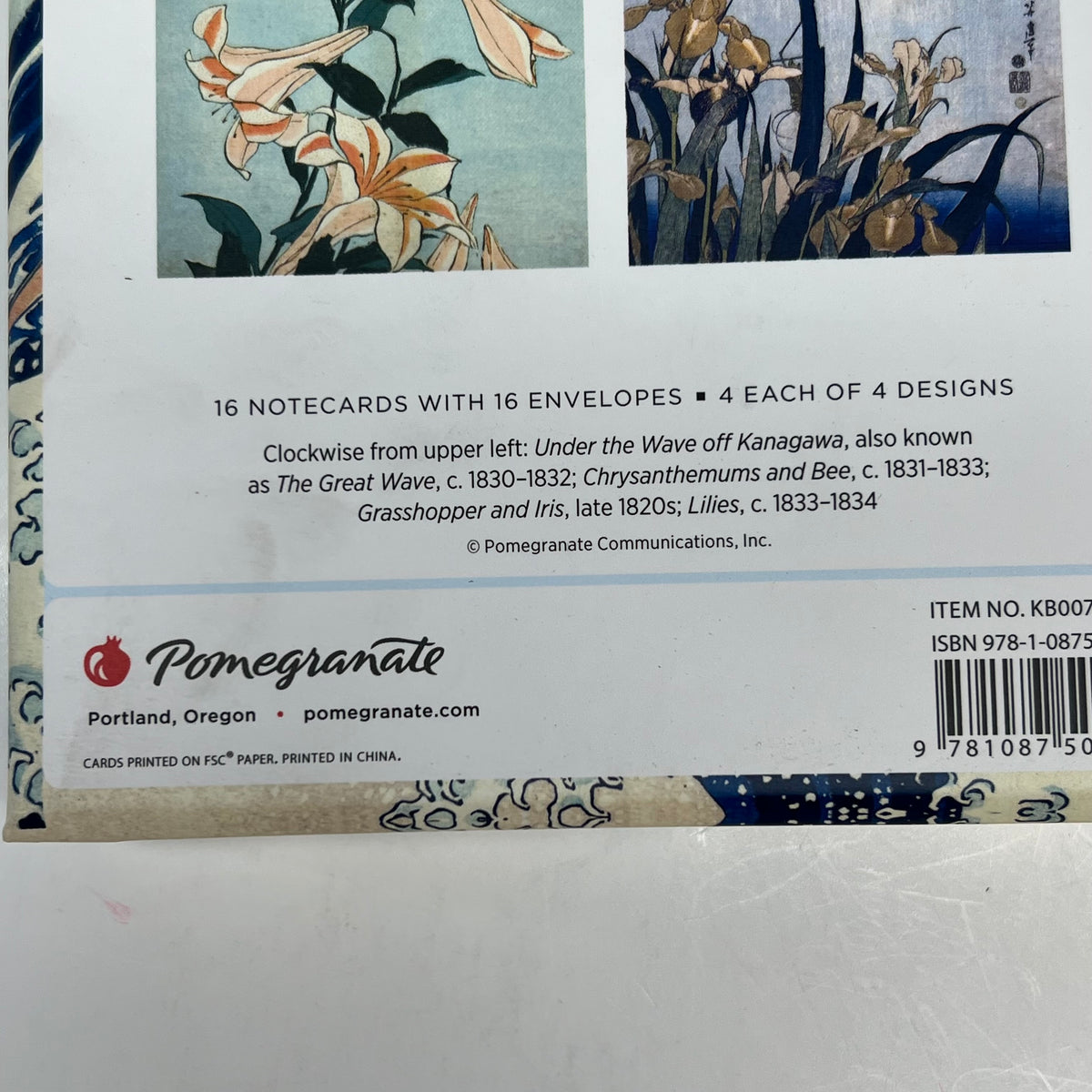 POMEGRANATE (2 PACK, 16 EACH) Hokusai Keepsake Boxed Notecards W/ Envelopes 4x5|"