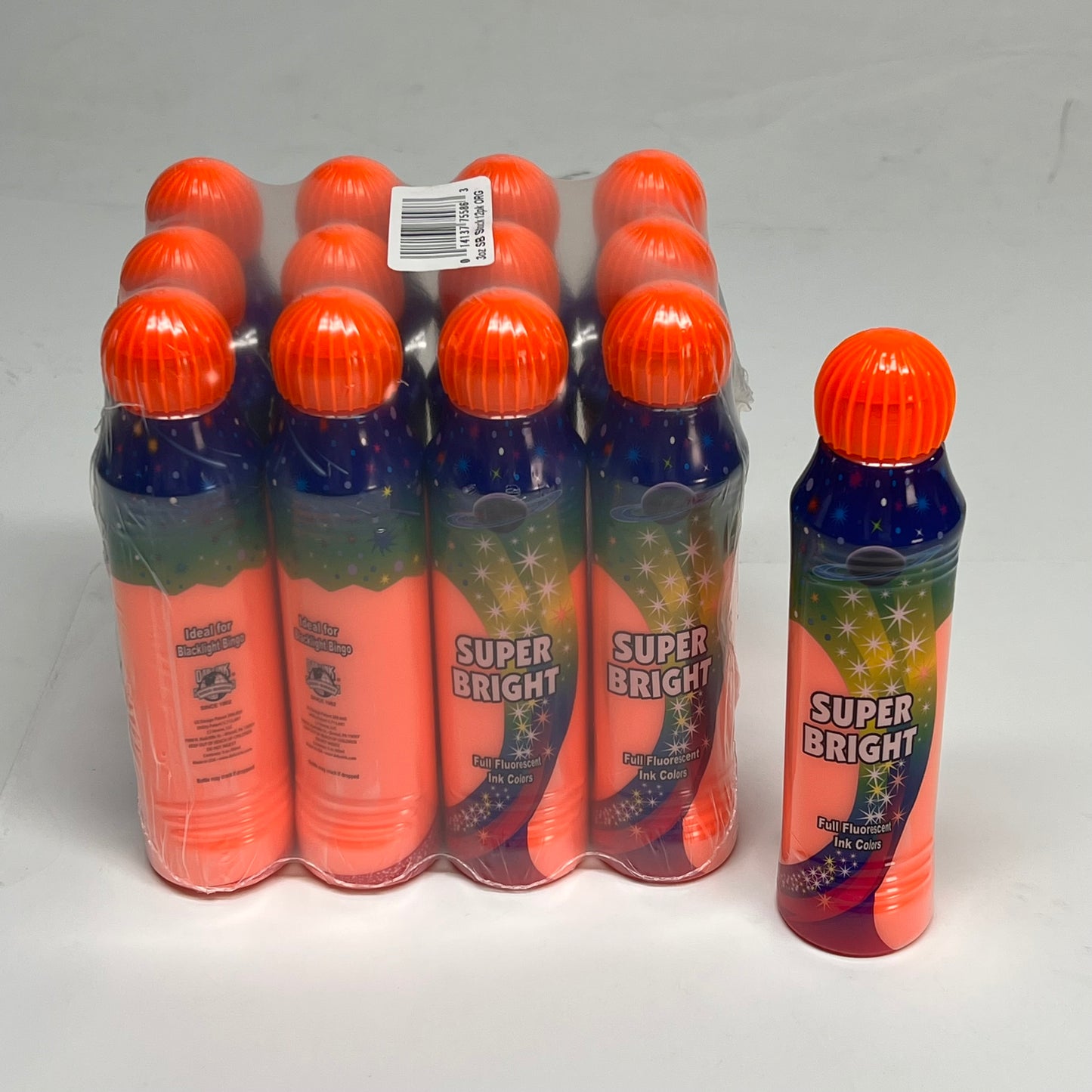DAB O INK (12 PACK) Super Bright Full Fluorescent Bingo Ink Marker 3oz Orange