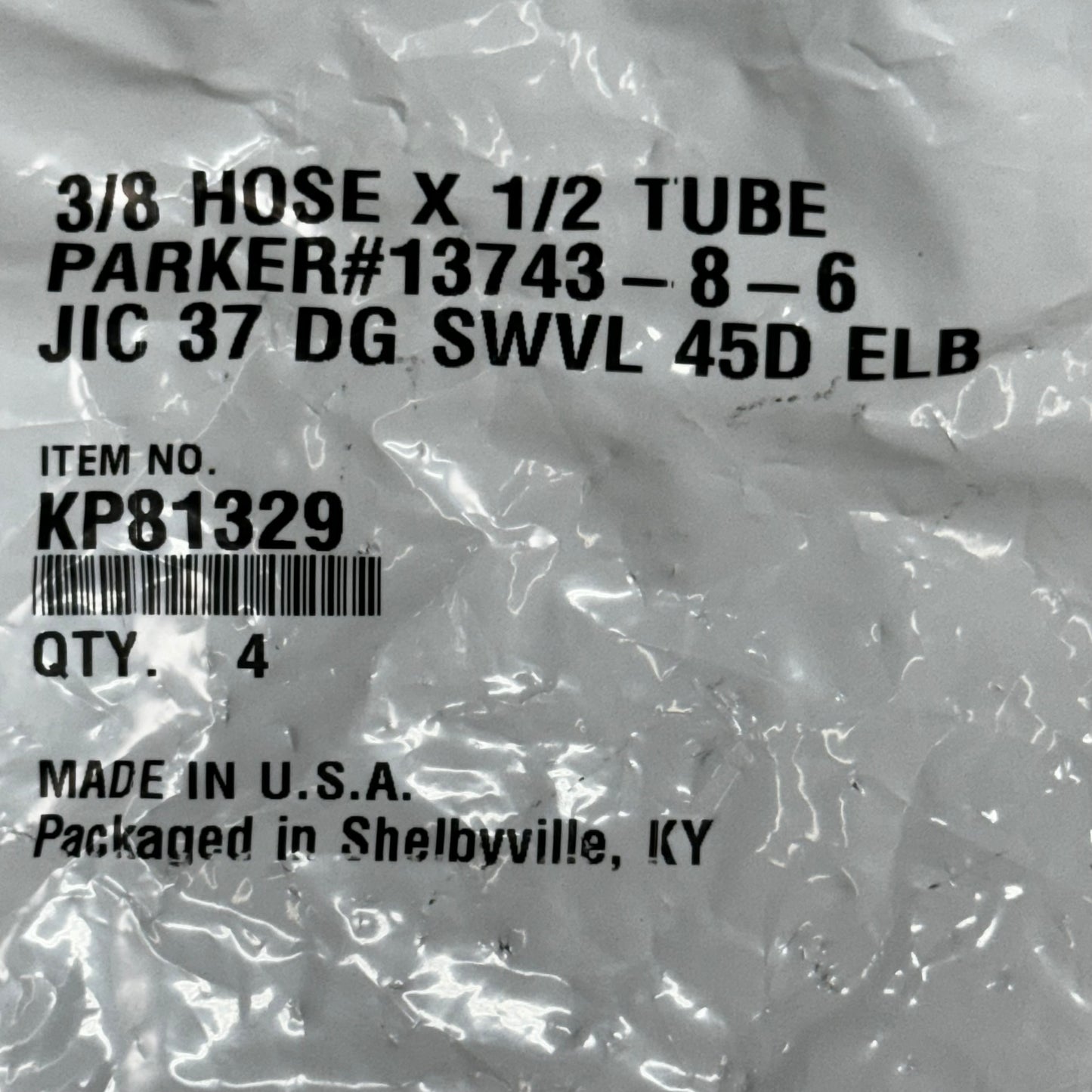 PARKER (4 PACK) Hydraulic Hose JIC 37° Swivel 3/8" x 1/2" Steel KP81329