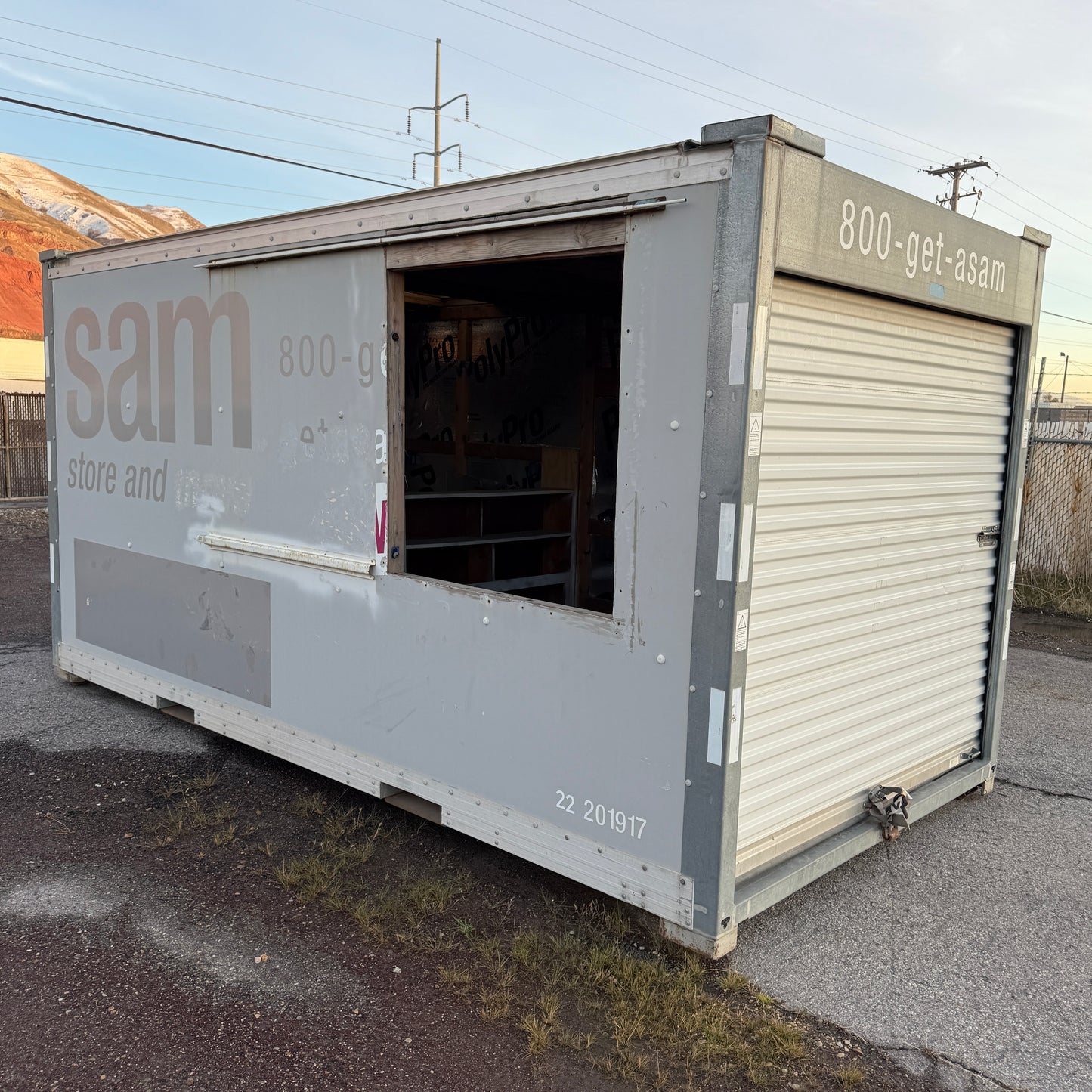 Z@ 16’ Portable Storage Container/Unit/Pod Steel/Fiberglass 16'x 8'x 8' w/ holes Cut in Side & Back POD#20 Grey (AS-IS)