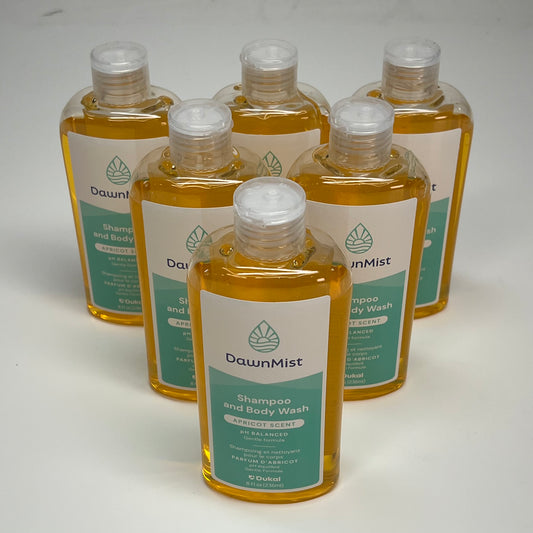 ZA@ DAWNMIST (6 PACK) Shampoo & Body Wash Apricot Scent Ph Balanced 8 Fl Oz  Orang|e VI08026