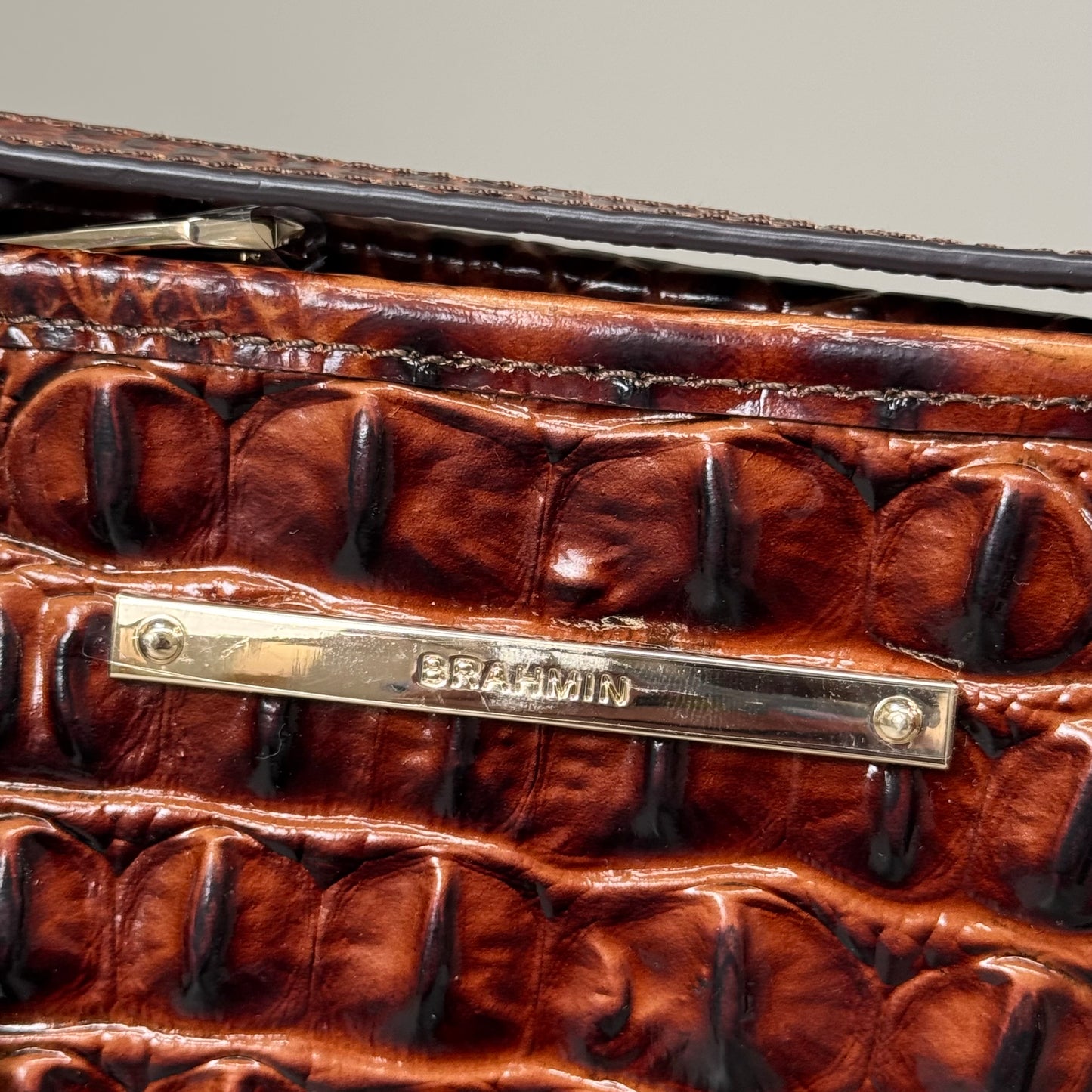 BRAHMIN Melbourne Leather Crocodile Embossed Med Asher Tote Bag (Brown)