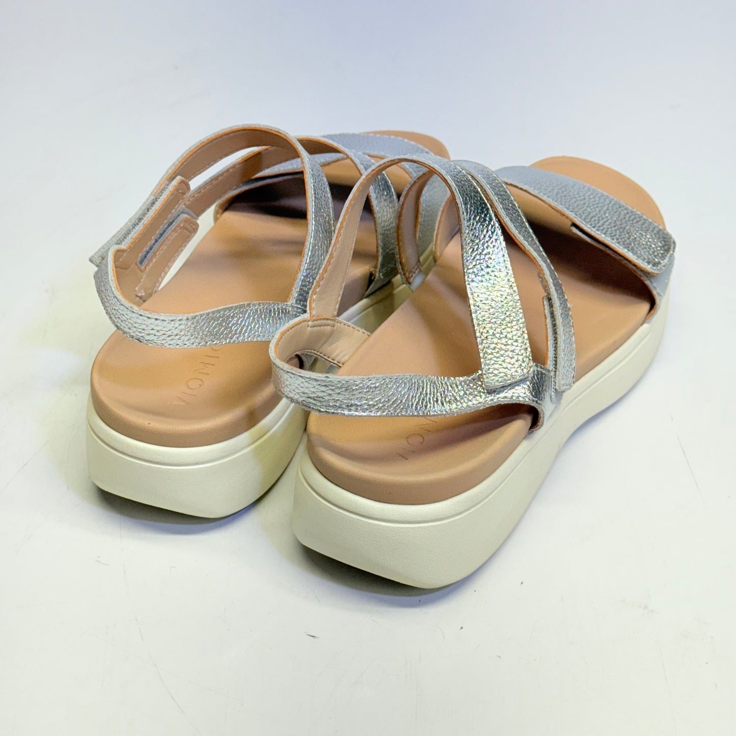 VIONIC Platform Sandals Sophia Leather Adjustable Sz 9W Silver New