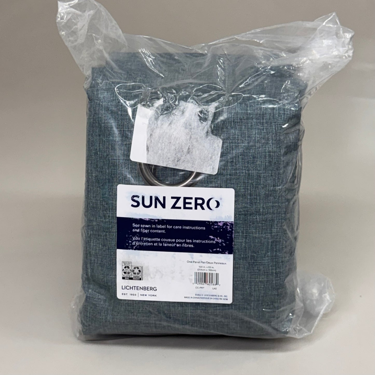 SUN ZERO (2 PACK) Tonal Texture Fleece Insulated 100% Blackout Curtains Blue 100" X 63"