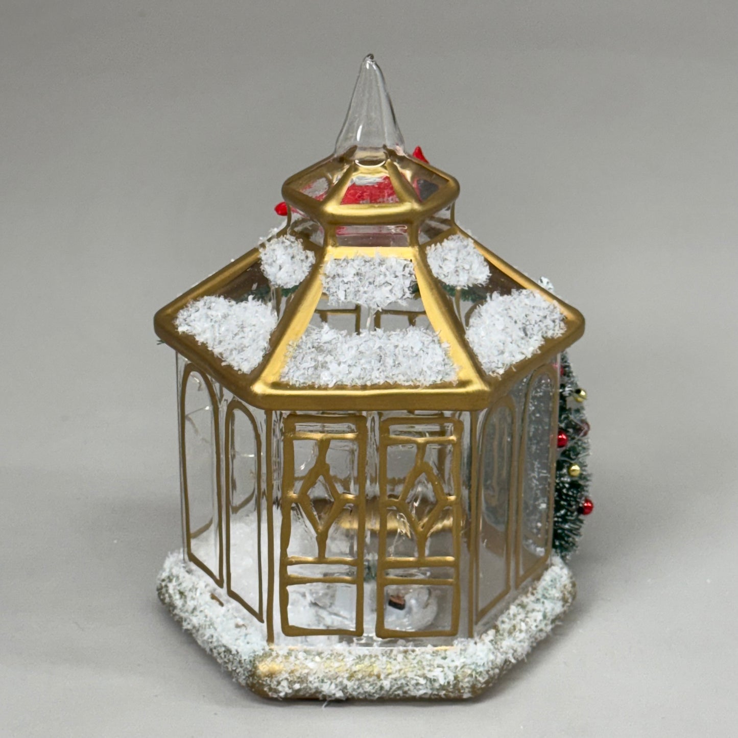 RAZ IMPORT Lighted Pagoda w/ Cardinal Bird & Christmas Tree 7" Gold/Red 4424594