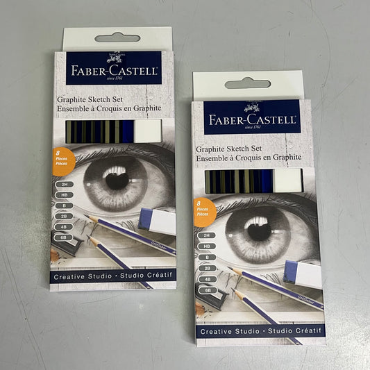FABER-CASTELL (2 PACK) Graphite Sketch Pencil Set W/ Clay 8 Piece Set 114000T