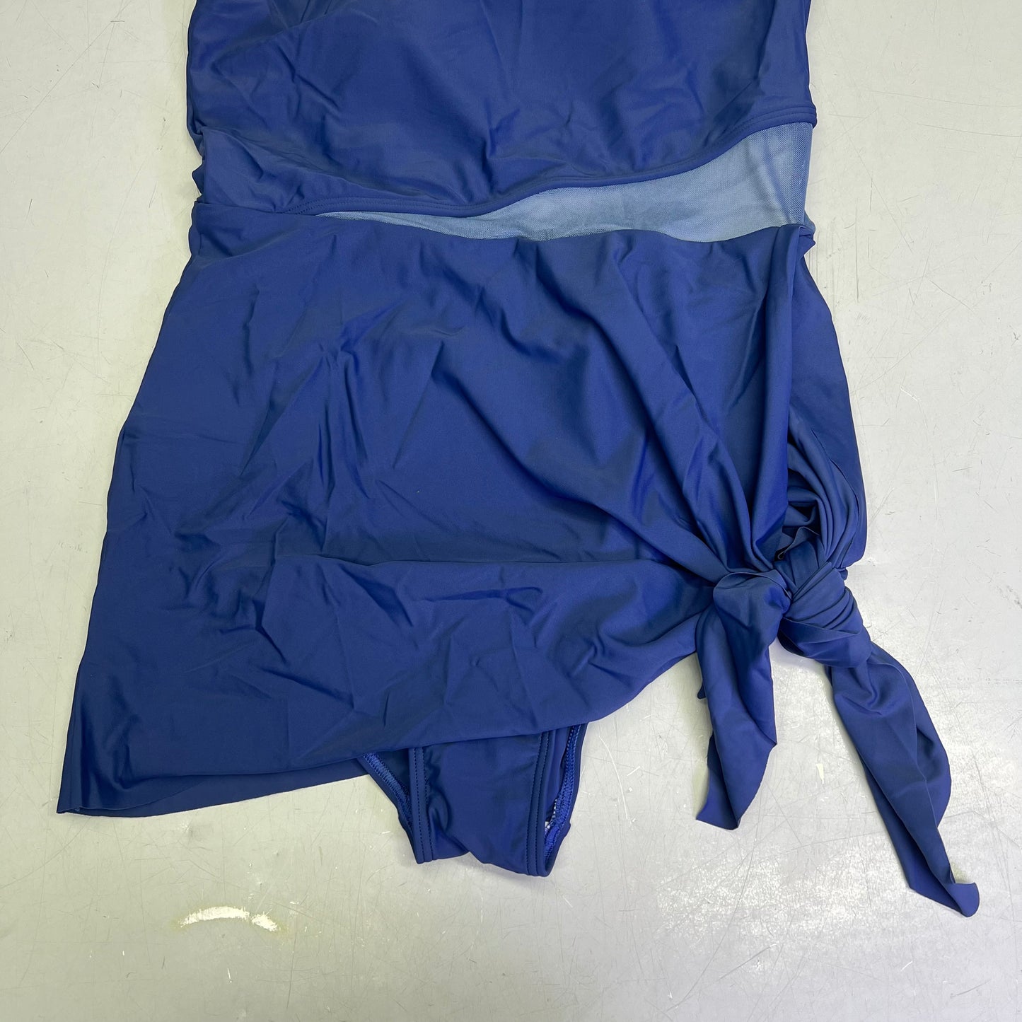 CHARMO One Piece Side Tie Dress W/ Mesh Cut Out Swimsuit Women's Sz L Blue